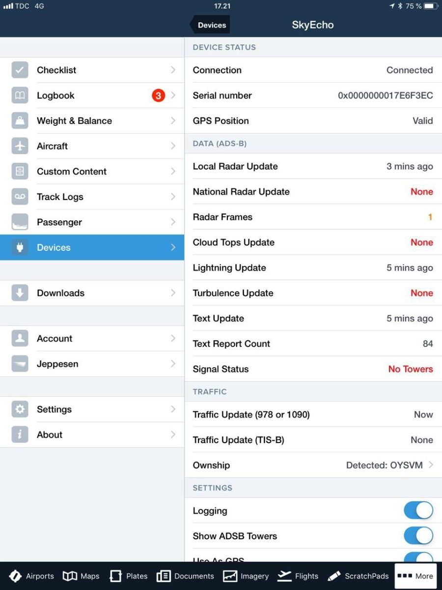 Foreflight gives a very detailed overview of what data is received and when